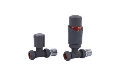 MCC Direct Straight Thermostatic Straight Radiator Valve & Modern Lock Shield Valve - Anthracite Grey
