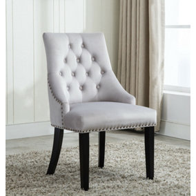 MCC Direct Tufted Velvet Fabric Studded Dining Chair Victoria Accent Side Chair Light Grey