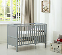 MCC Orlando Grey Wooden Baby Cot Bed with Mattress