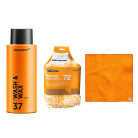 McLaren 500ml Wash & Wax + Microfibre Wash Mitt + Standard Micro Fiber Cloth