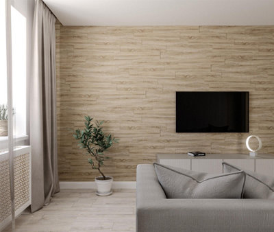 MCW Insulation Cre8 Reclaimed 3D Wood Wall Panels, Oak Natural - Modern ...