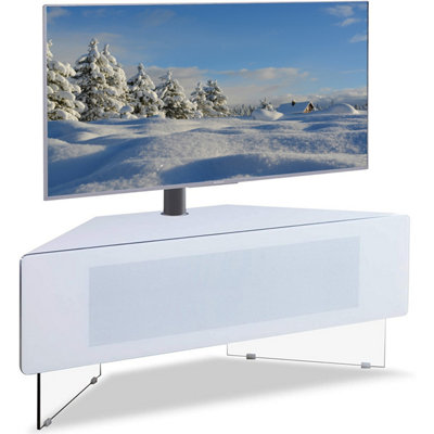 MDA Designs Antares HYBRID White Corner-Friendly Hover Effect and Remote-Friendly Door TV Cabinet with Mounting Bracket