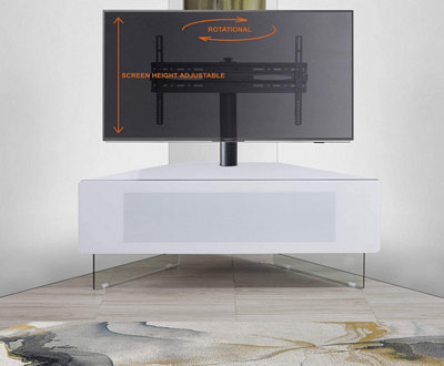 MDA Designs Antares HYBRID White Corner-Friendly Hover Effect and Remote-Friendly Door TV Cabinet with Mounting Bracket