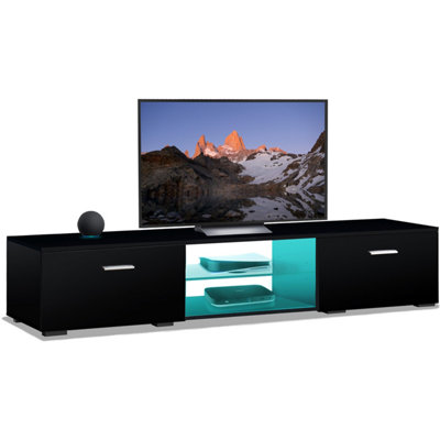 MDA Designs AVIOR Black Modern TV Cabinet for Flat TV Screens of up to 75" Entertainment Unit with LED Lights