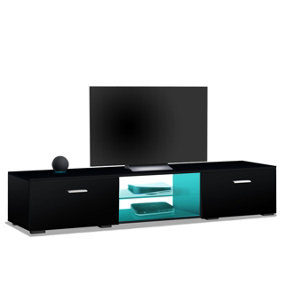 MDA Designs AVIOR Black Modern TV Cabinet for Flat TV Screens of up to 75" Entertainment Unit with LED Lights