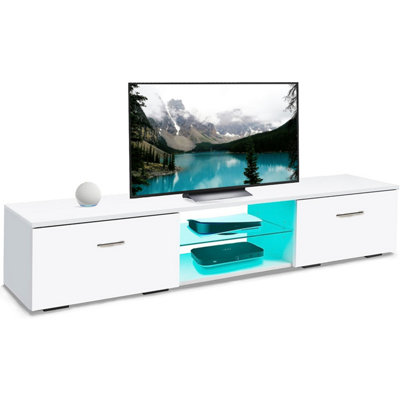 MDA Designs AVIOR White TV Cabinet for Flat TV Screens of up to 75" Entertainment Unit with LED Lights