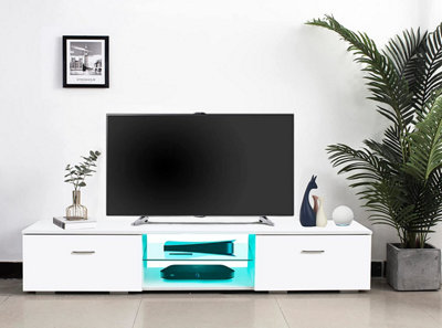 MDA Designs AVIOR White TV Cabinet for Flat TV Screens of up to 75" Entertainment Unit with LED Lights