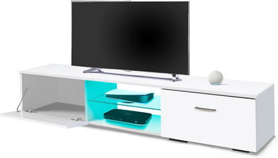 MDA Designs AVIOR White TV Cabinet for Flat TV Screens of up to 75" Entertainment Unit with LED Lights
