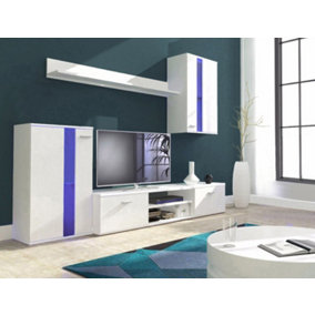 MDA Designs Capella White Living Room Set TV Stand for TVs of up to 75", Display Cabinets and Shelf with LED Light
