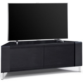 MDA Designs CORVUS Corner-Friendly Black Cabinet with BeamThru Glass Doors for Flat Screen TVs up to 50"
