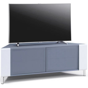 MDA Designs CORVUS Corner-Friendly Grey BeamThru Glass Doors with White Profiles Cabinet for Flat Screen TVs up to 50"
