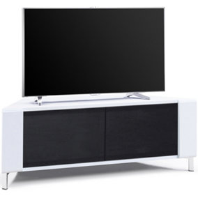 MDA Designs CORVUS Corner-Friendly White Cabinet with BeamThru Black Glass Doors for Flat Screen TVs up to 50"