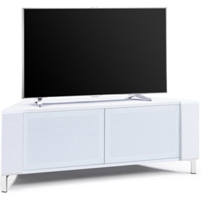 MDA Designs CORVUS Corner-Friendly White Cabinet with BeamThru Glass Doors for Flat Screen TVs up to 50"