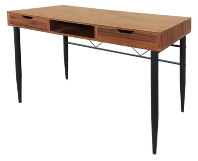 MDA Designs Kenora Home Office Study Ergonomic Desk Table Workstation with Drawers Walnut Black