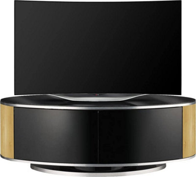 MDA Designs LUNA Beam Thru Remote Friendly up to 50" LCD/OLED/LED Gloss Black with Oak Sides Luxury Oval TV Cabinet