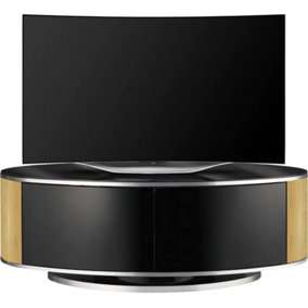MDA Designs LUNA Beam Thru Remote Friendly up to 50" LCD/OLED/LED Gloss Black with Oak Sides Luxury Oval TV Cabinet