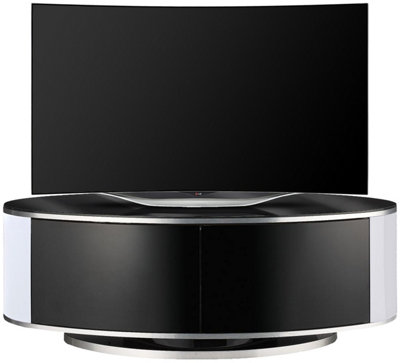 MDA Designs LUNA Gloss Black White Oval Cabinet with BeamThru Glass Doors for Flat Screen TVs up to 50"