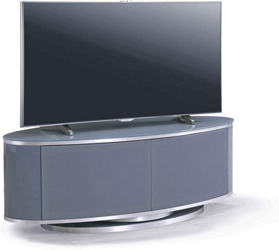 MDA Designs LUNA Grey Oval Cabinet with Grey Profiles and Grey BeamThru Glass Doors Suitable for Flat Screen TVs up to 50"