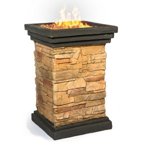MDA Designs MAKARA Hand-crafted Stone Fire Column Garden and Patio Fire Pit