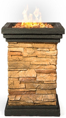 MDA Designs MAKARA Hand-crafted Stone Fire Column Garden and Patio Fire Pit