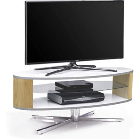 MDA Designs Orbit 1100 Gloss White TV Stand with Oak Elliptic Sides for Flat Screen TVs up to 55"