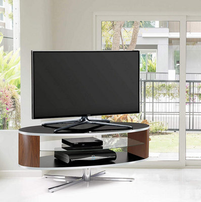 MDA Designs Orbit 1100BWA Gloss Black TV Stand with Walnut Elliptic Sides for Flat Screen TVs up to 55"