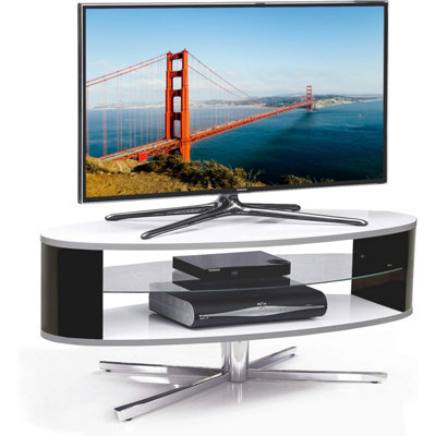 MDA Designs Orbit 1100WB Gloss White TV Stand with Gloss Black Elliptic Sides for Flat Screen TVs up to 55"
