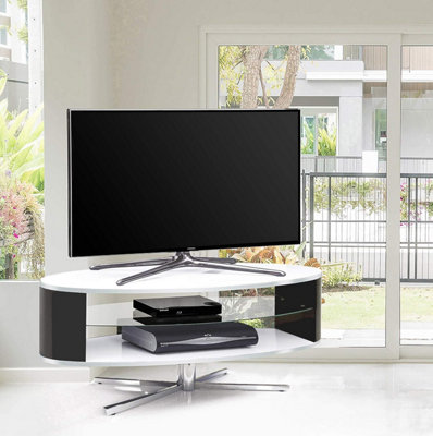 MDA Designs Orbit 1100WB Gloss White TV Stand with Gloss Black Elliptic Sides for Flat Screen TVs up to 55"