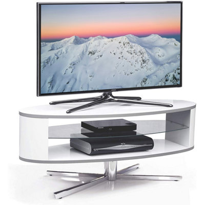 MDA Designs Orbit 1100WW Gloss White TV Stand with Gloss White Elliptic Sides for Flat Screen TVs up to 55"