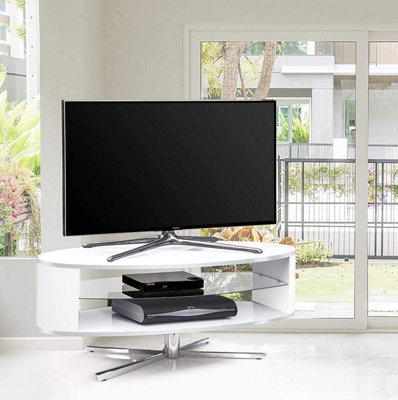 MDA Designs Orbit 1100WW Gloss White TV Stand with Gloss White Elliptic Sides for Flat Screen TVs up to 55"