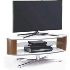 MDA Designs Orbit 1100WWA Gloss White TV Stand with Walnut Elliptic Sides for Flat Screen TVs up to 55"