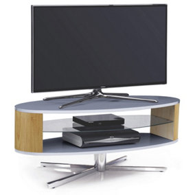 MDA Designs Orbit Grey TV Stand with Oak Elliptic Sides for Flat Screen TVs up to 55"