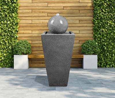 MDA Designs Osiris Sphere and Column Outdoor Garden Water Feature with LED Lighting