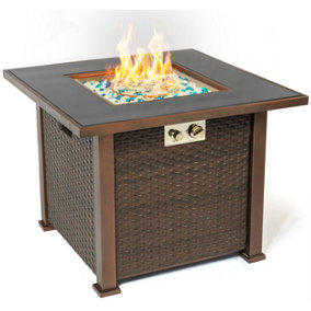 MDA Designs OSTARA Stylish Wicker Garden and Patio Glass Tabletop Fire Pit