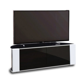 MDA Designs Sirius 1200 Beam Thru Door Gloss Black with White Front Profiles up to 55" LCD/Plasma/LED Cabinet TV Stand