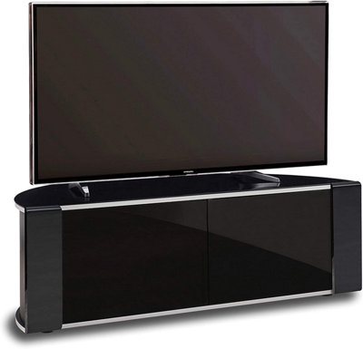 MDA Designs Sirius 1200 Black Remote Friendly Beam Thru Glass Door up to 55" LCD/Plasma/LED Cabinet TV Stand