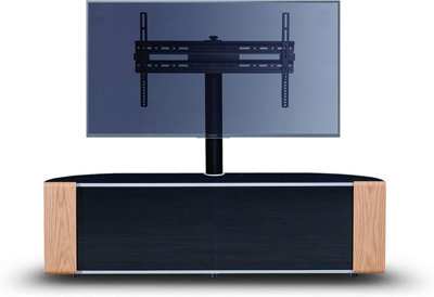MDA Designs Sirius 1600 Black with BeamThru Door and Oak/Walnut Trims for Flat Screen TVs up to 65" with Mounting Bracket