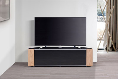 MDA Designs Sirius 1600 Black with BeamThru Remote-Friendly Walnut Oak Interchangeable Trims for Flat Screen TVs up to 70"