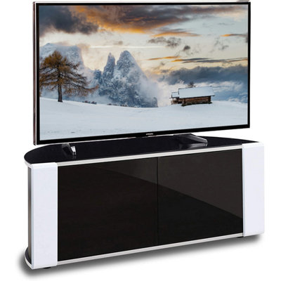 MDA Designs Sirius 850 Beam Thru Glass Door Black with White Front Profiles up to 40" LCD/Plasma/LED Cabinet TV Stand