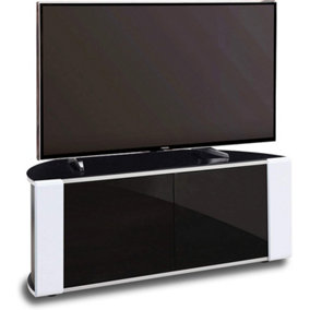MDA Designs Sirius 850 Beam Thru Glass Door Black with White Front Profiles up to 40" LCD/Plasma/LED Cabinet TV Stand