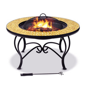 MDA Designs STERLING Premium Garden and Patio Fire Pit, Coffee Table, Barbecue and Ice Bucket with Golden Glass Mosaic Tiles