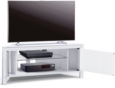 MDA Designs VOLANS Tru-Corner Remote Friendly Doors Black/White Reversible Panel LCD/Plasma/LED TV up to 42" Corner TV Cabinet