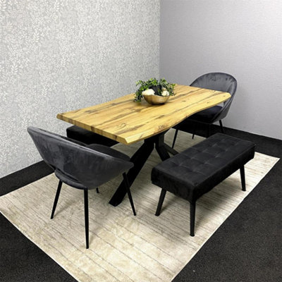 MDF Dining Set with Velvet Chairs & Tufted Velvet Benches