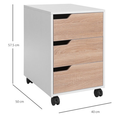 MDF Mobile File Cabinet w/ 3 Drawers Locking Wheels Metal Rails Oak ...