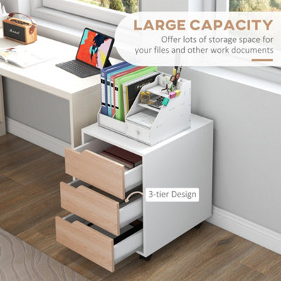 MDF Mobile File Cabinet w/ 3 Drawers Locking Wheels Metal Rails Oak ...