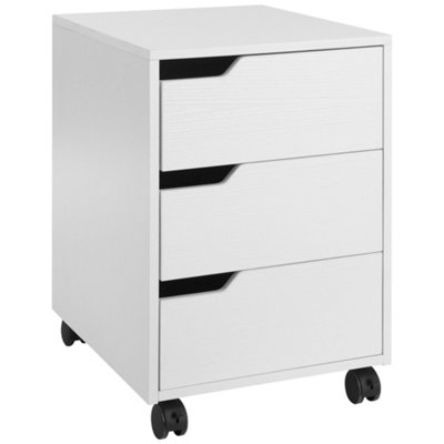 MDF Mobile File Cabinet w/ 3 Drawers Locking Wheels Metal Rails White