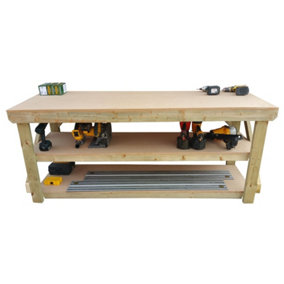 MDF top workbench (H-90cm, D-70cm, L-120cm) with double shelf