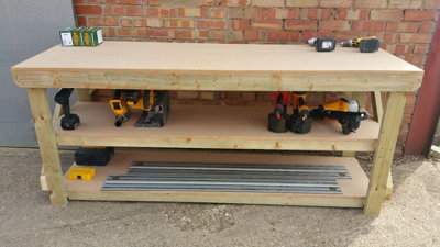MDF top workbench (H-90cm, D-70cm, L-120cm) with double shelf