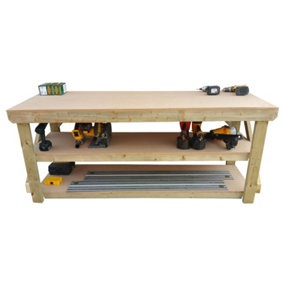 MDF top workbench (H-90cm, D-70cm, L-150cm) with double shelf