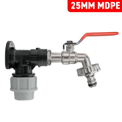 mdpe 25mm compression wallplate with lever tap and clock-lock universal hose connection